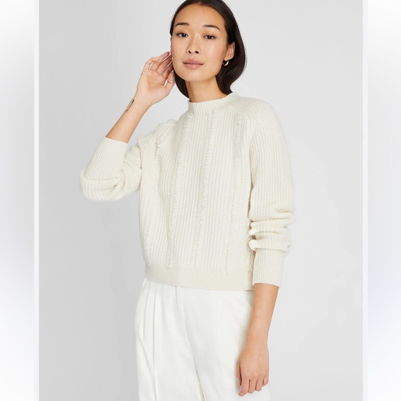 Club Monaco 100% Cashmere Cropped Fringe Sweater Cream Beige Size XS - Picture 1 of 11